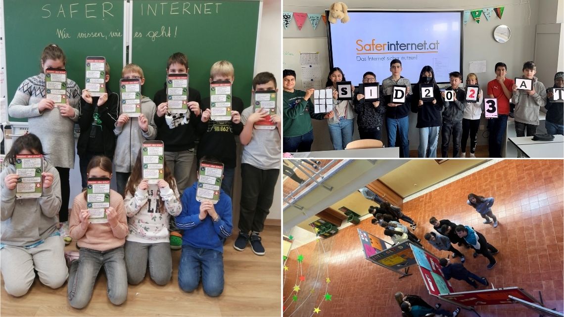3 Fotos von Safer-Internet-Day-Aktiväten an Schulen