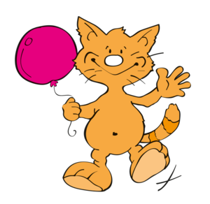 Katze spaziert mit einem Luftballon in der Hand